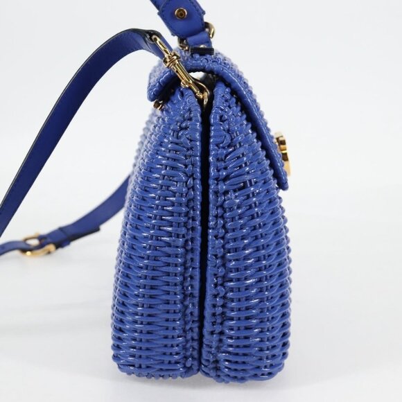 Salvatore Ferragamo Gancini Hand Bag Wicker 2way Blue Gold Auth 135631V - Picture 5 of 16